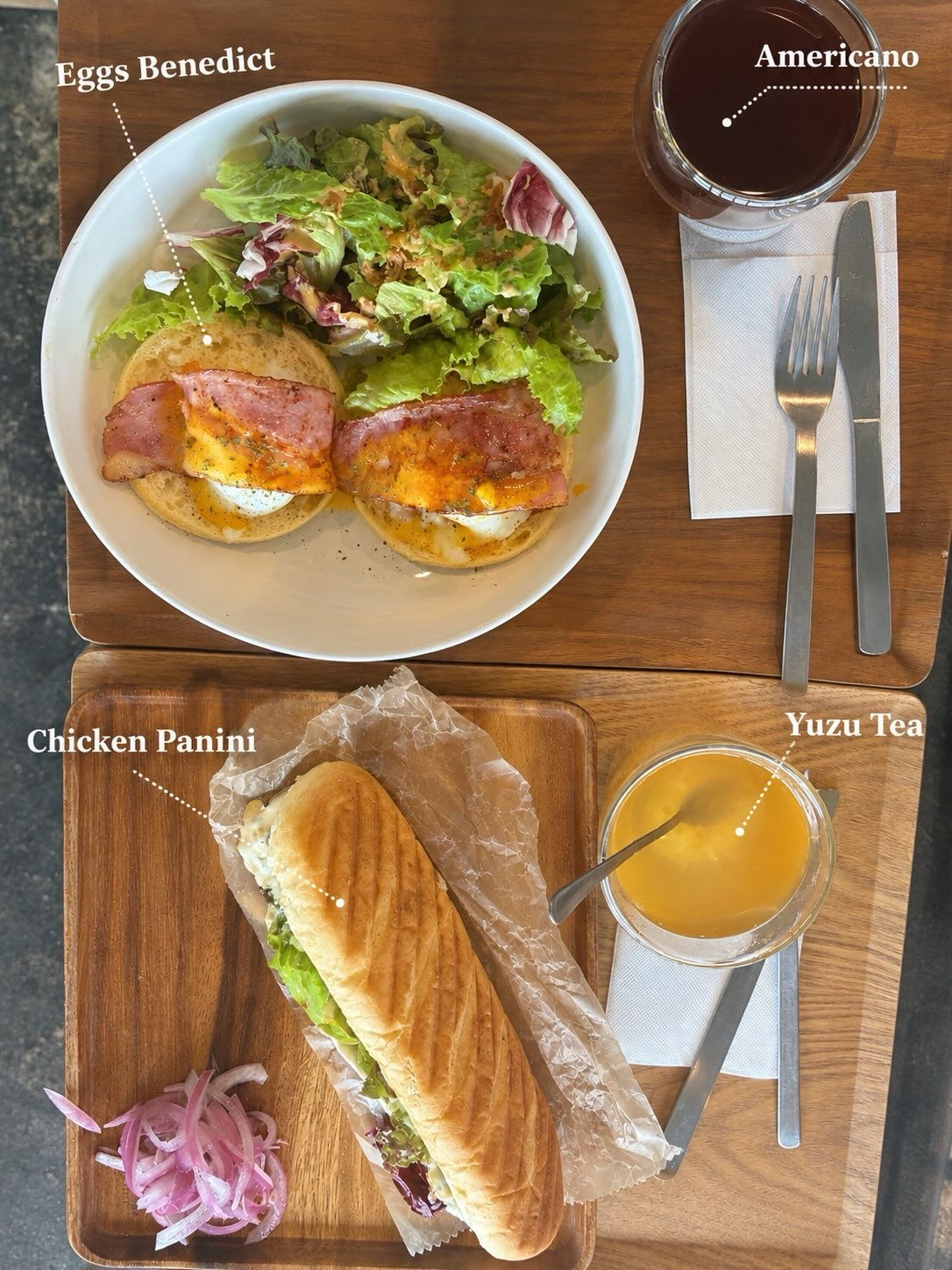 Eggs Benedict, Chicken Panini,
